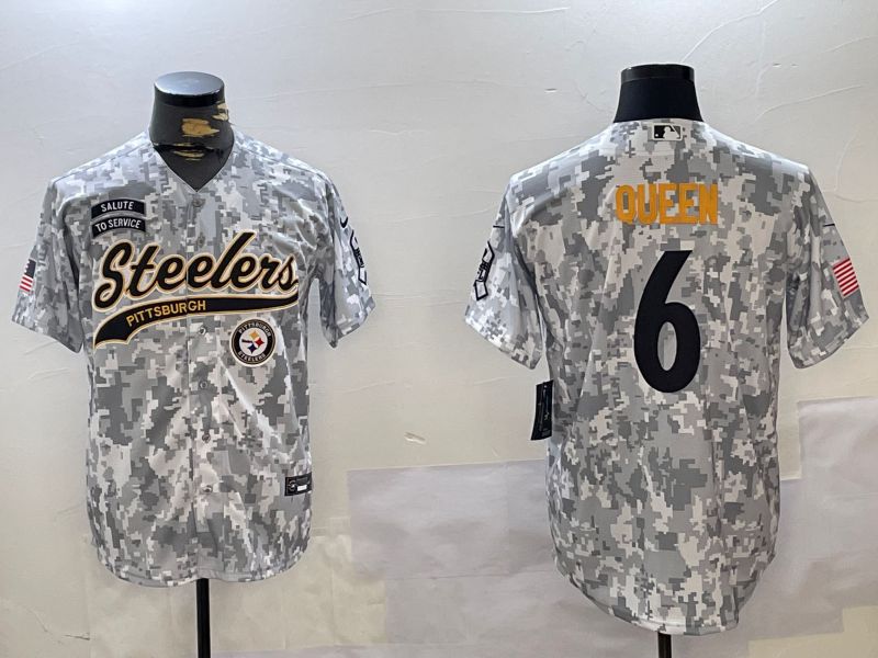 Men Pittsburgh Steelers #6 Queen Nike Arctic Camo 2024 Salute to Service Limited NFL Jersey style 1